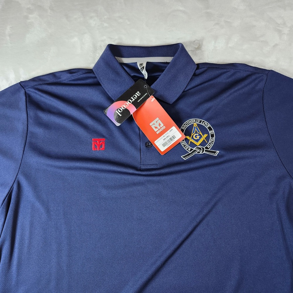 Mooto Polo Shirt Mens 3XL Navy Blue New Masonic USA Aerocool Performance Mesh